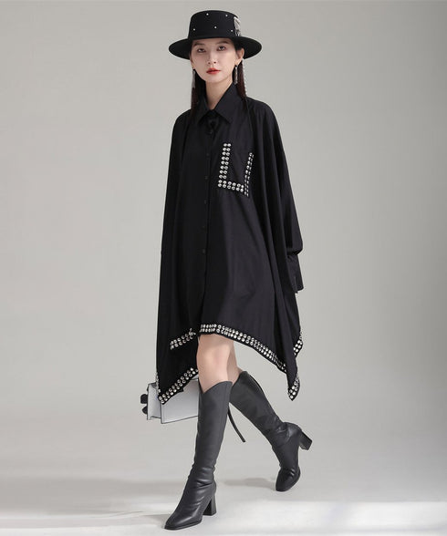 Studded Asymmetric Hem Shirt Dress