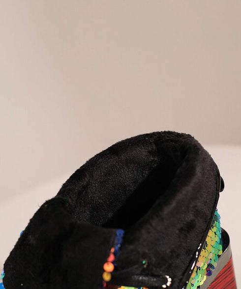 Holographic Sequin Chunky Boots