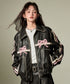 Ribbon Patchwork Faux Leather Jacket