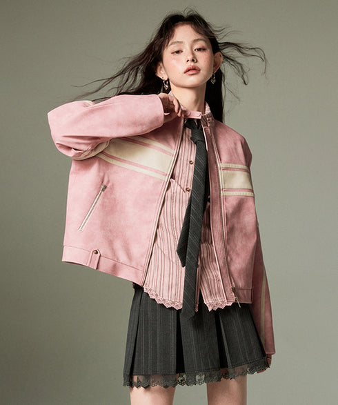 Color Block Faux Leather Jacket