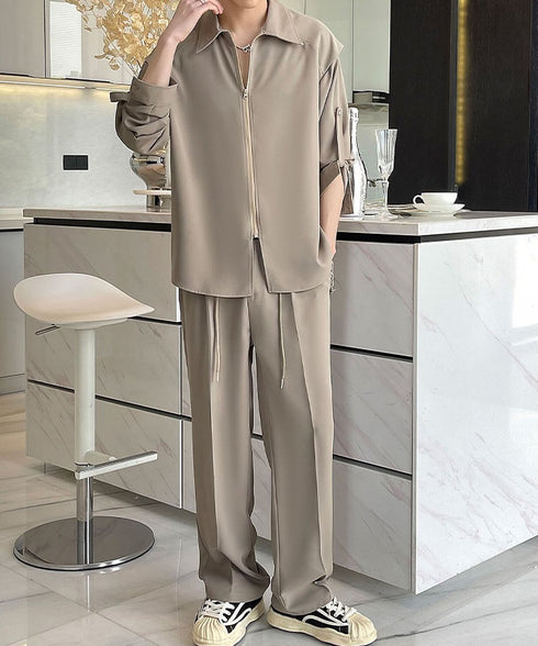 Zipper Sleeve Relaxed Set