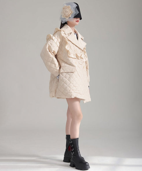 Ruffled Quilted Belted Coat