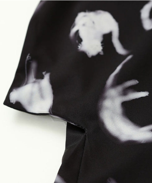 Feather Print Lace Collar Blouse