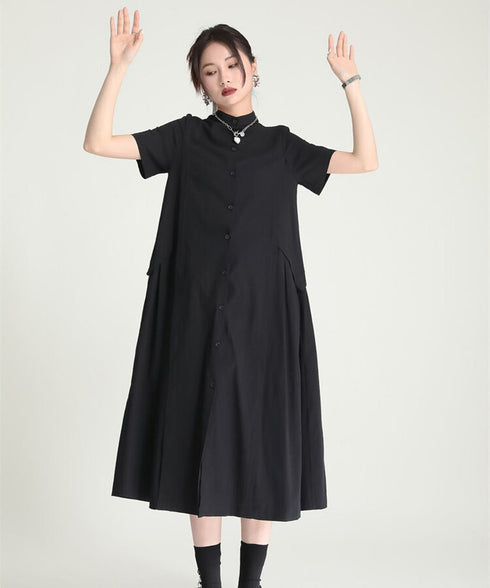 Asymmetric Button Minimal Dress
