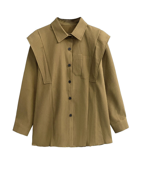 Wing Shoulder Corduroy Blouse