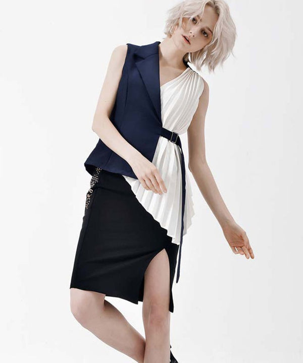 Layered Pleats Tailored Vest Top