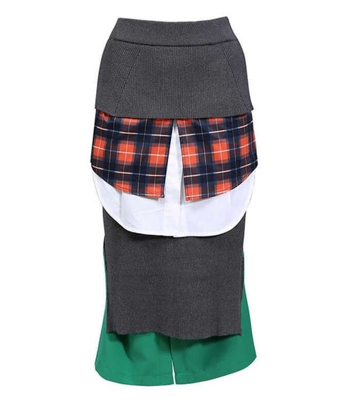 Plaid Splicing Skirt