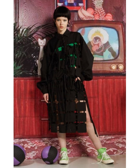 Patchwork Hollow Long Blouse