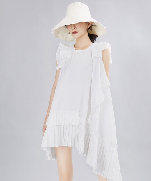 Asymmetric Pleated Frill Dress