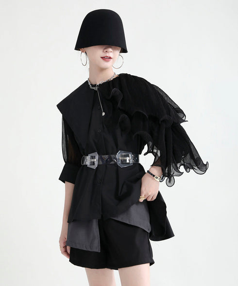 Ruffle Pleated Short Blouse