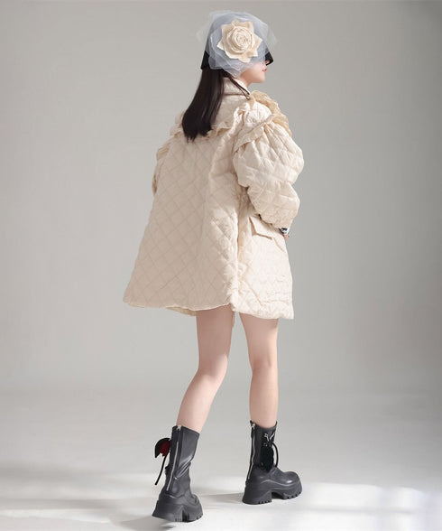 Ruffled Quilted Belted Coat