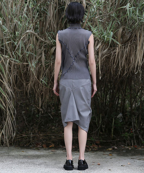 Stand Collar Pleated Top