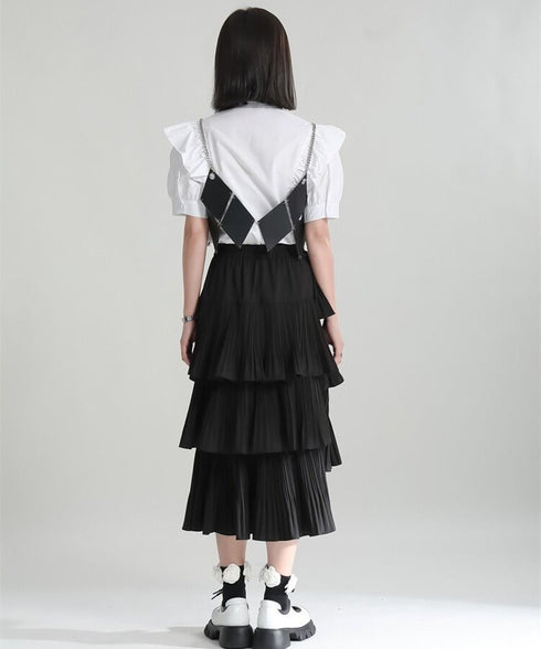 Tiered Pleated Midi Skirt