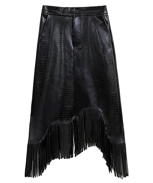 Fringe Faux Leather Skirt