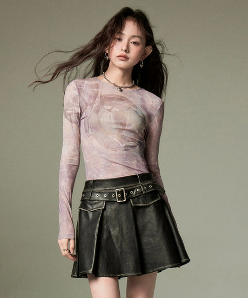 Box Pleat Faux Leather Skirt