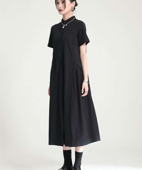 Asymmetric Button Minimal Dress