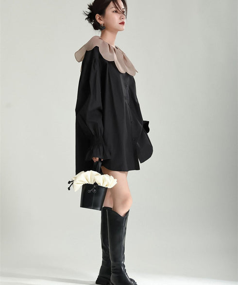 Tulip Collar Volume Sleeve Blouse