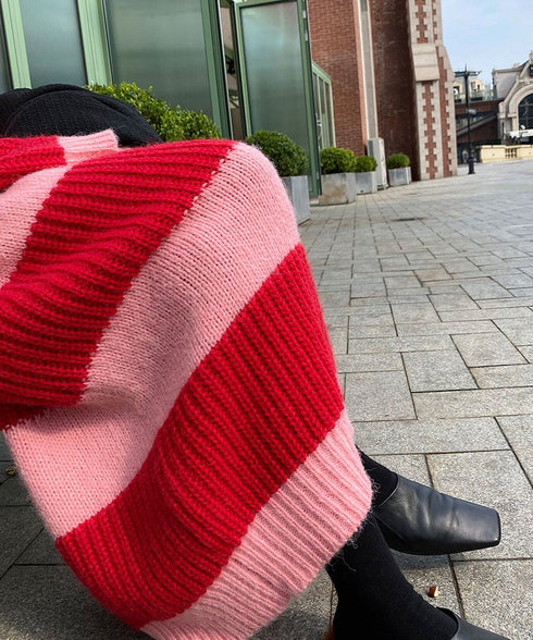 Striped V-neck Sweater Dress