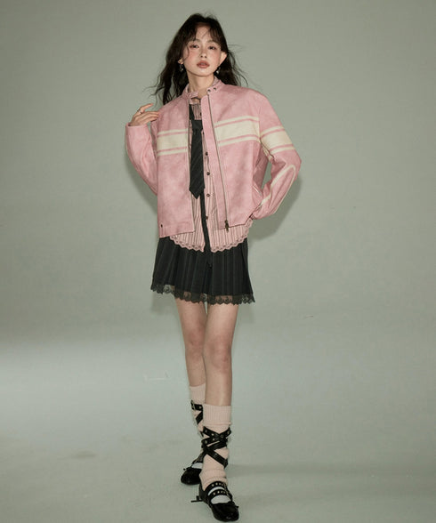 Color Block Faux Leather Jacket