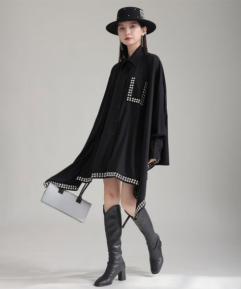 Studded Asymmetric Hem Shirt Dress
