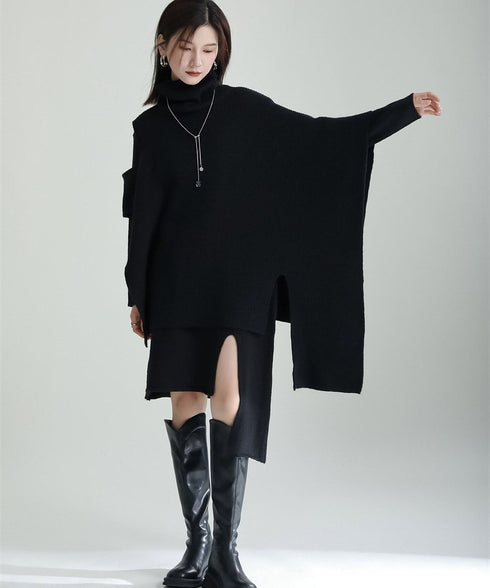 Slit Knit Dress & Poncho Co-ord