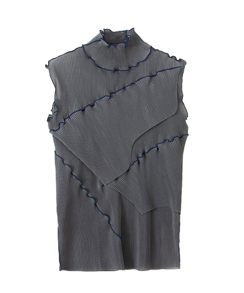 Stand Collar Pleated Top