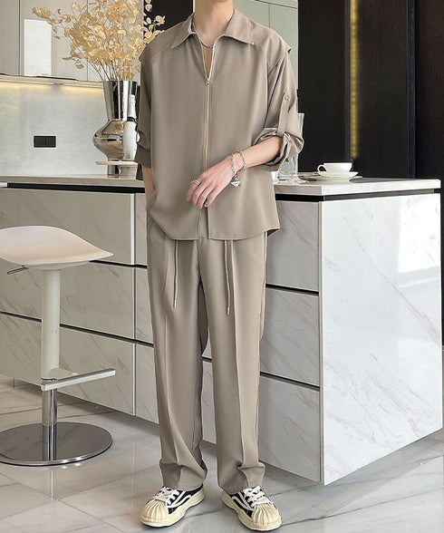 Zipper Sleeve Relaxed Set