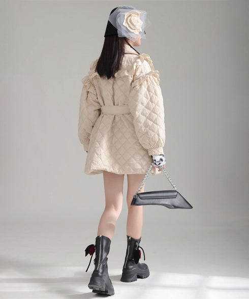 Ruffled Quilted Belted Coat
