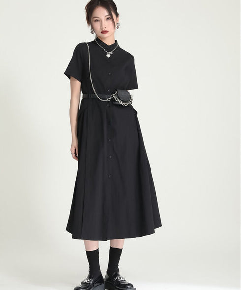 Asymmetric Button Minimal Dress