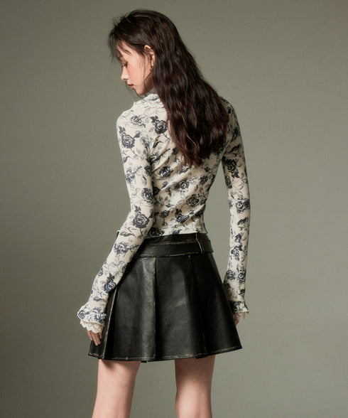 Box Pleat Faux Leather Skirt