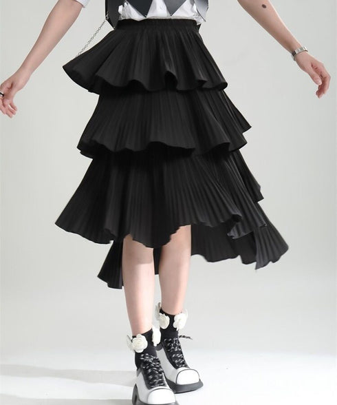 Tiered Pleated Midi Skirt