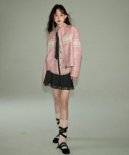 Color Block Faux Leather Jacket