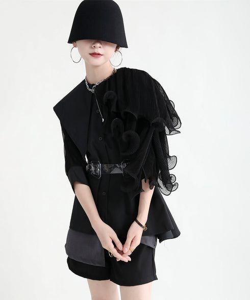 Ruffle Pleated Short Blouse
