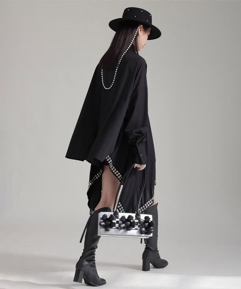 Studded Asymmetric Hem Shirt Dress