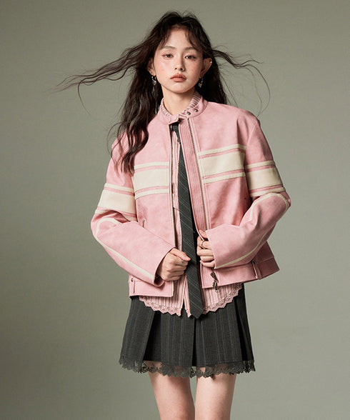 Color Block Faux Leather Jacket