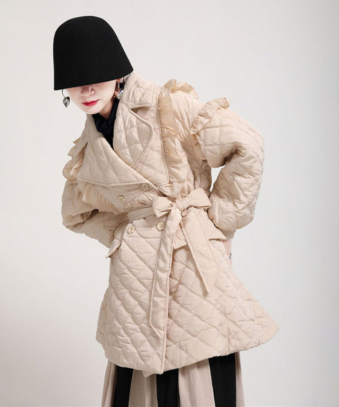 Ruffled Quilted Belted Coat
