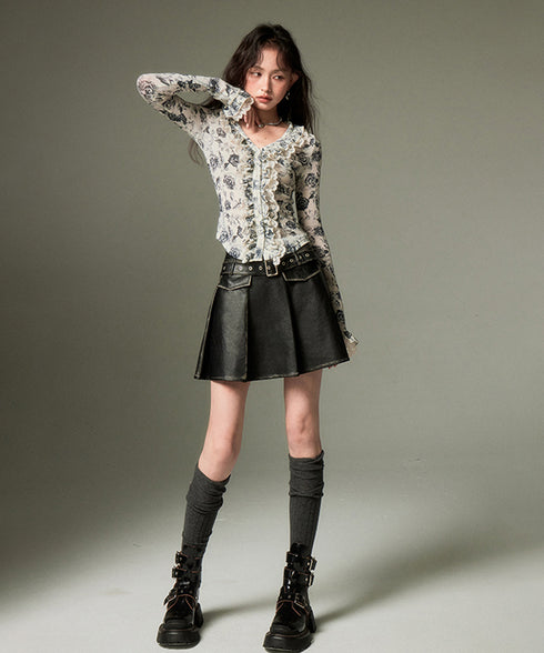 Box Pleat Faux Leather Skirt