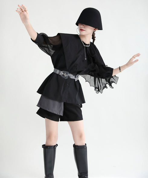 Ruffle Pleated Short Blouse