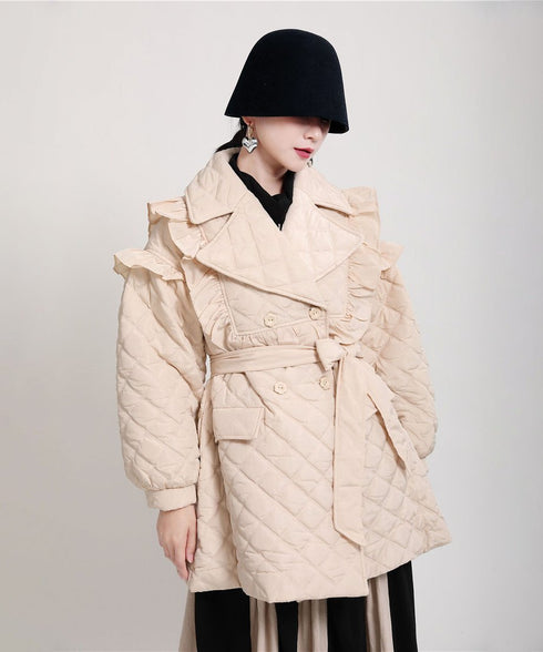 Ruffled Quilted Belted Coat