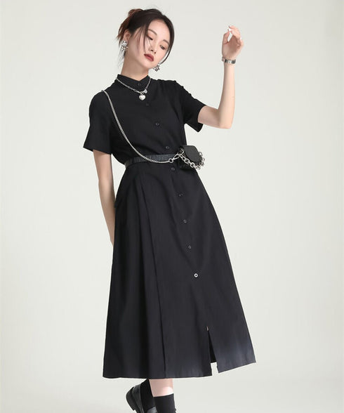 Asymmetric Button Minimal Dress