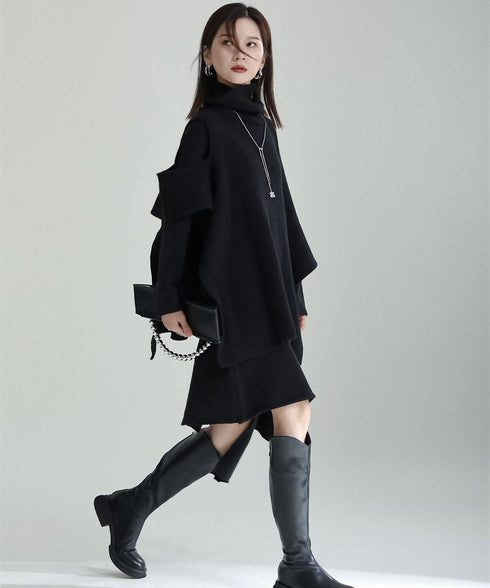 Slit Knit Dress & Poncho Co-ord
