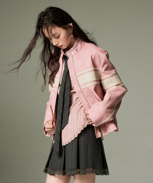 Color Block Faux Leather Jacket