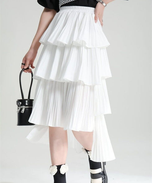 Tiered Pleated Midi Skirt