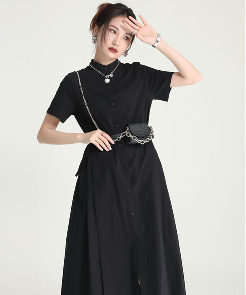 Asymmetric Button Minimal Dress