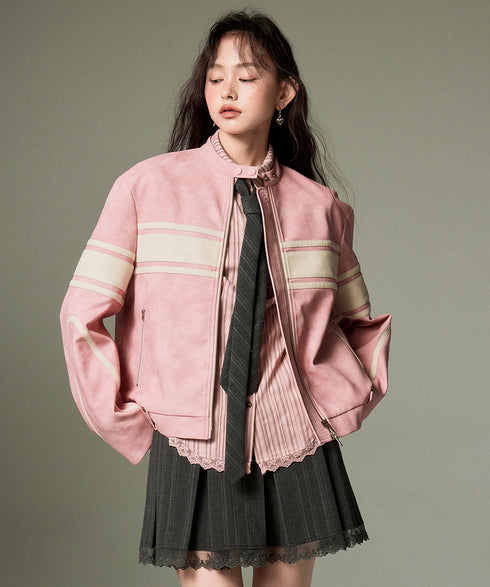 Color Block Faux Leather Jacket