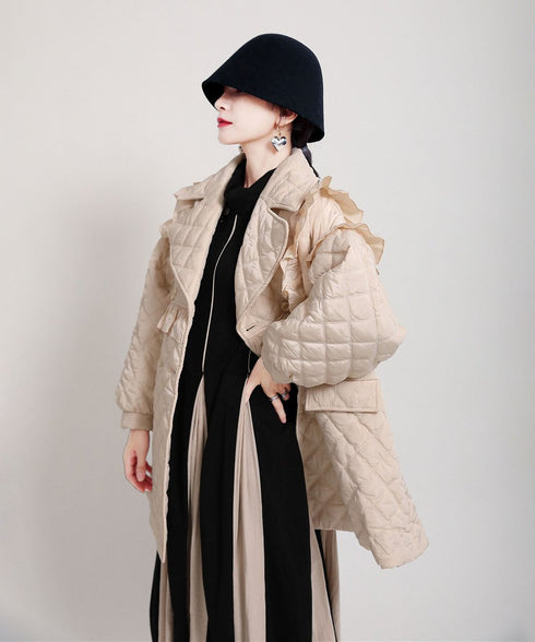 Ruffled Quilted Belted Coat