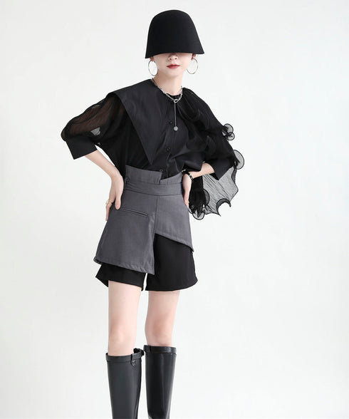 Ruffle Pleated Short Blouse