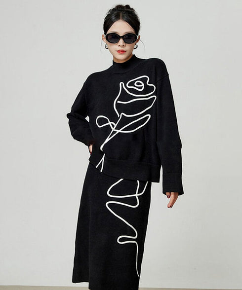 Line Drawing Sweater & Skirt Co-ord