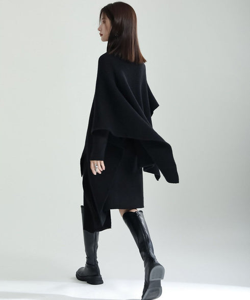 Slit Knit Dress & Poncho Co-ord