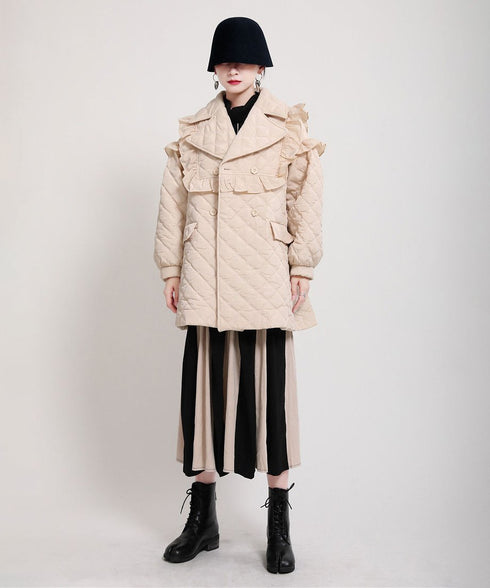 Ruffled Quilted Belted Coat
